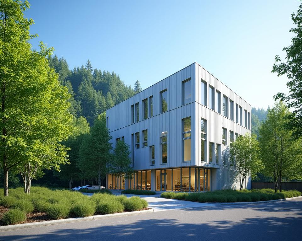 Leafmark headquarters in Portland Oregon with forest backdrop