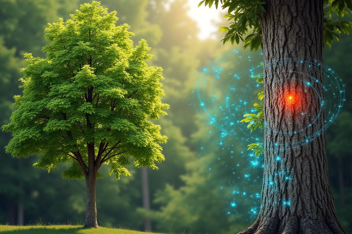 AI-powered tree disease detection showing health analysis visualization